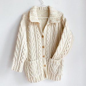 Vintage Handmade Super Chunky Cable Knit Fisherman Cardigan S/M